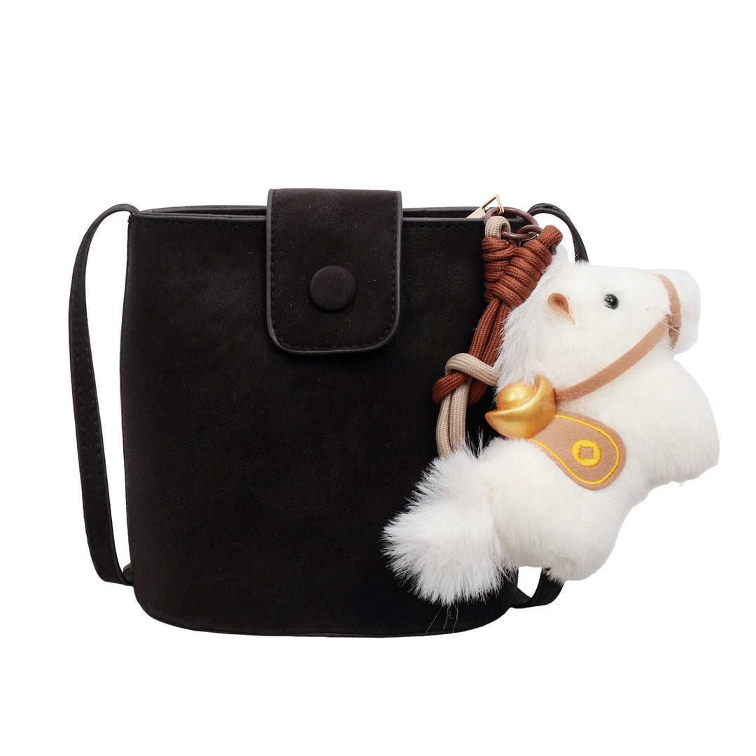 Compact Crossbody Bag with Cute Plush Charm