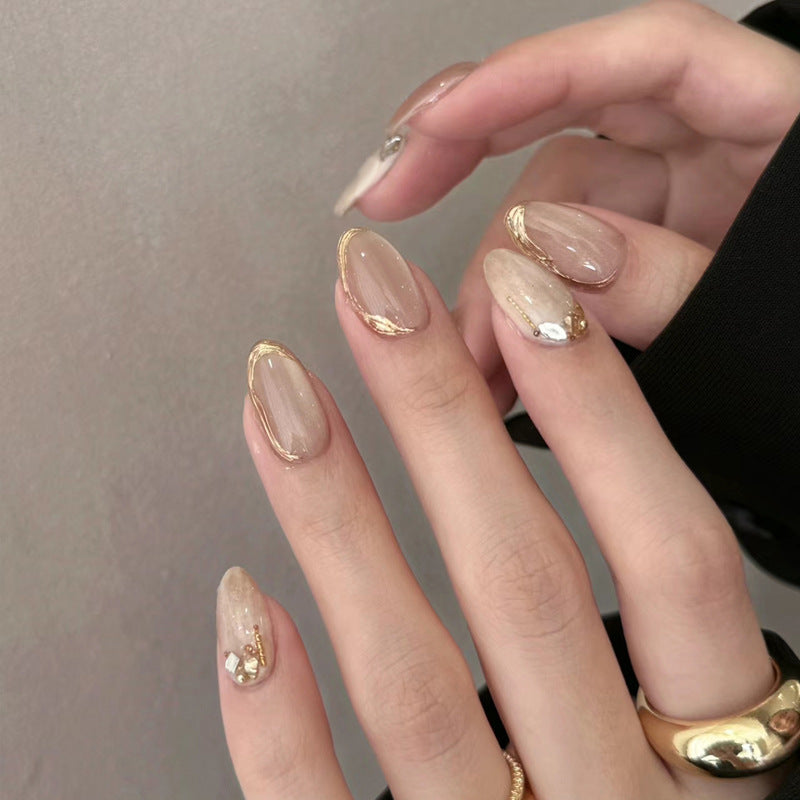 Elegant Glossy Press-On Nail Set with Gold Accents Kalsten
