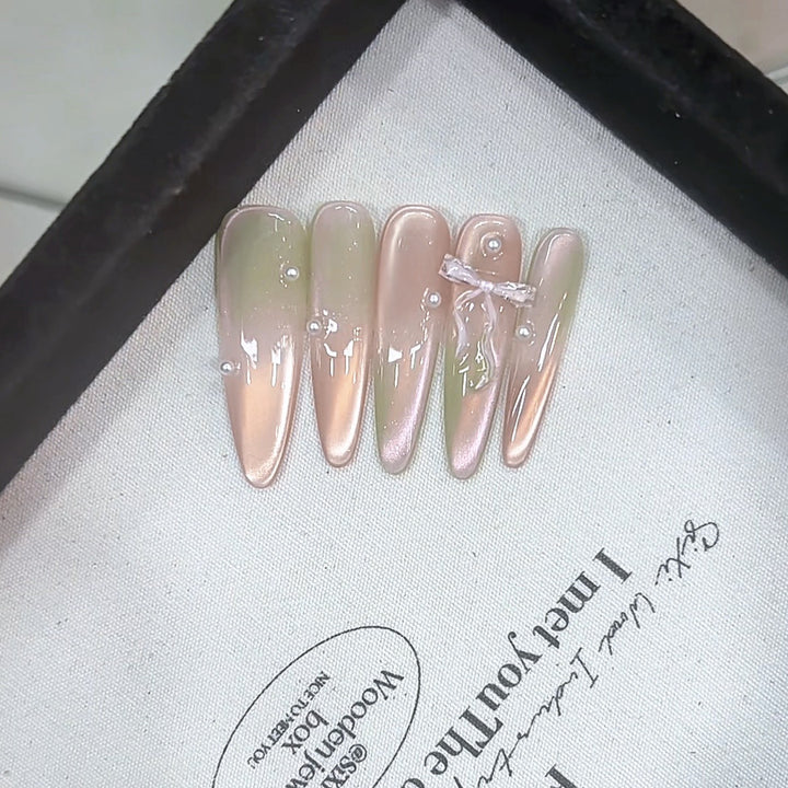 Premium Decorative Press-On Nail Set with Pearls and Bow Kalsten