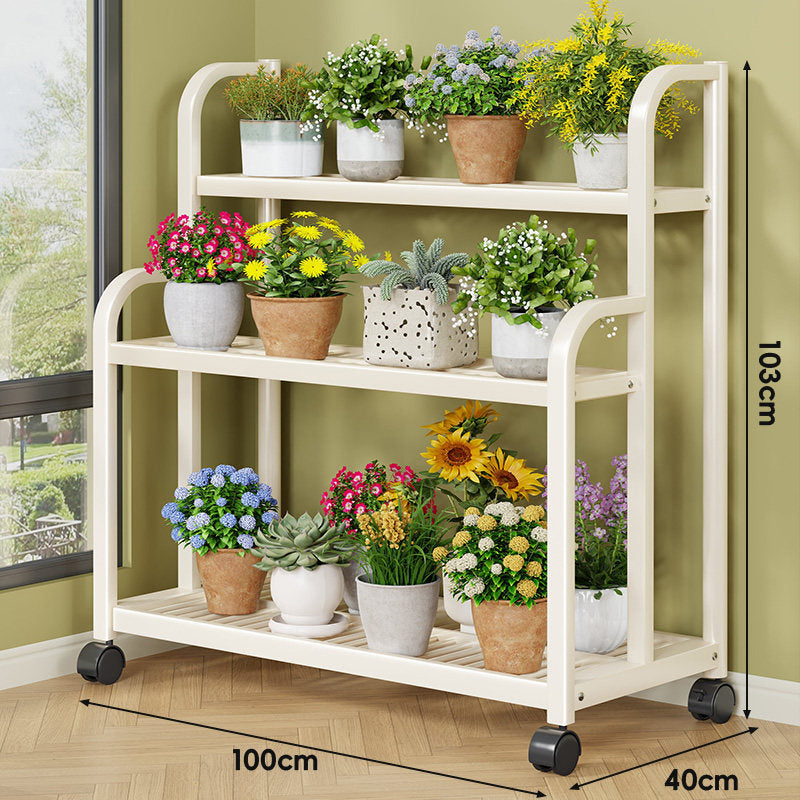 Three-Tier Rolling Metal Plant Display Shelf