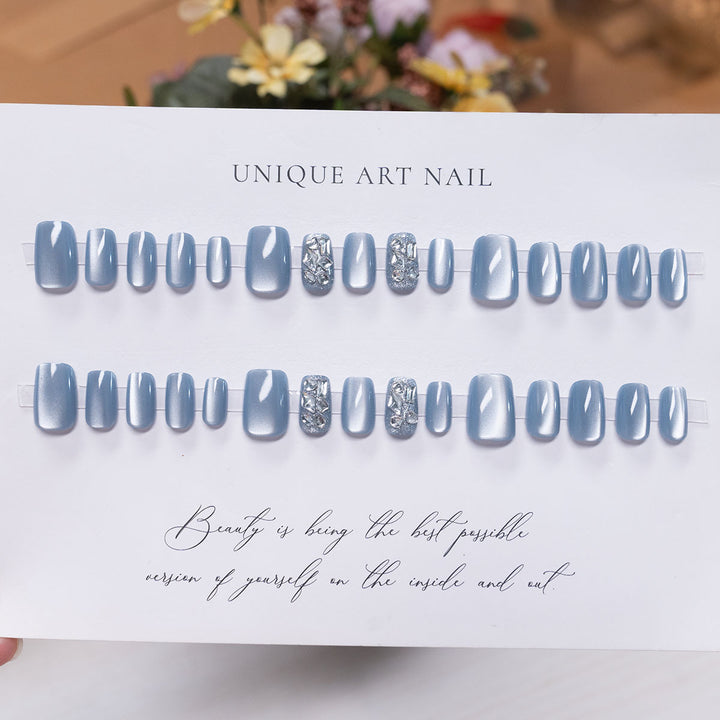 Decorative Press-On Nail Art Set with Shimmering Silver Accents