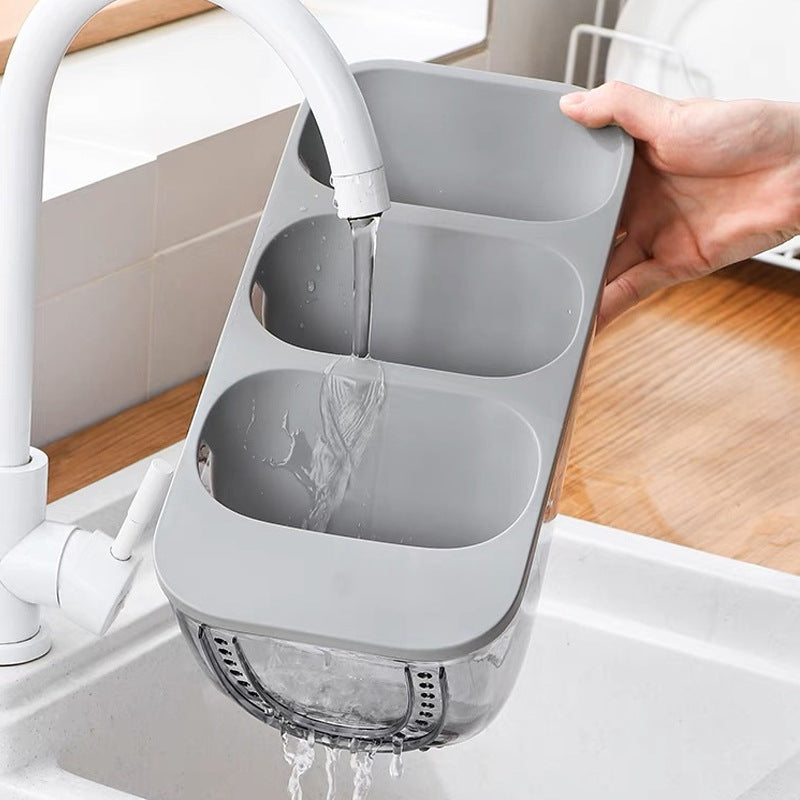 Triple sponge and brush holder with drip tray