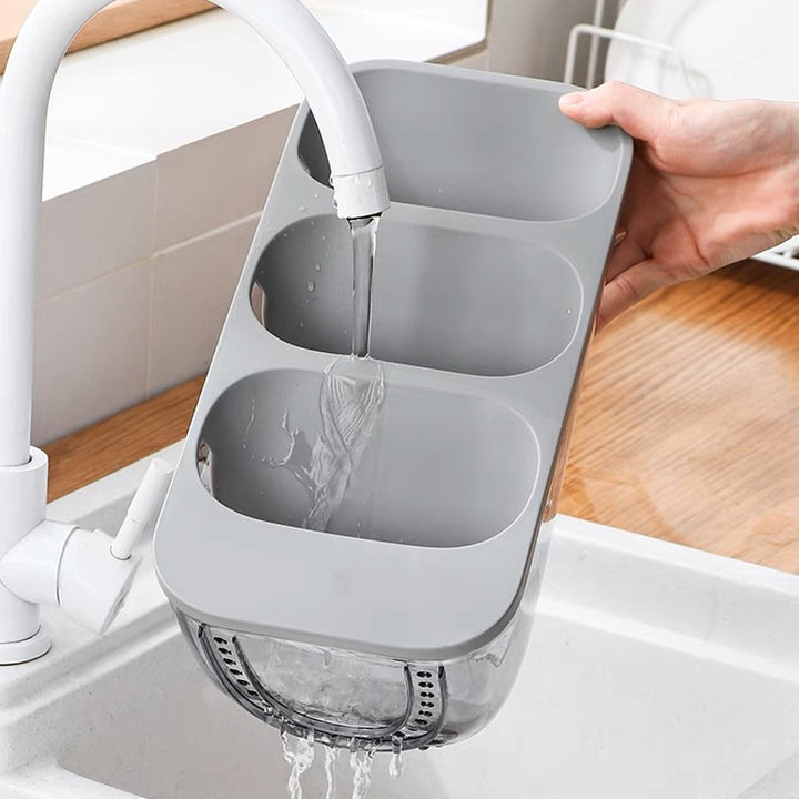 Triple sponge and brush holder with drip tray