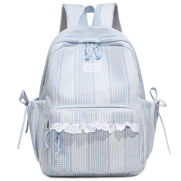 Stylish Striped Backpack with Lace Trim Kalsten