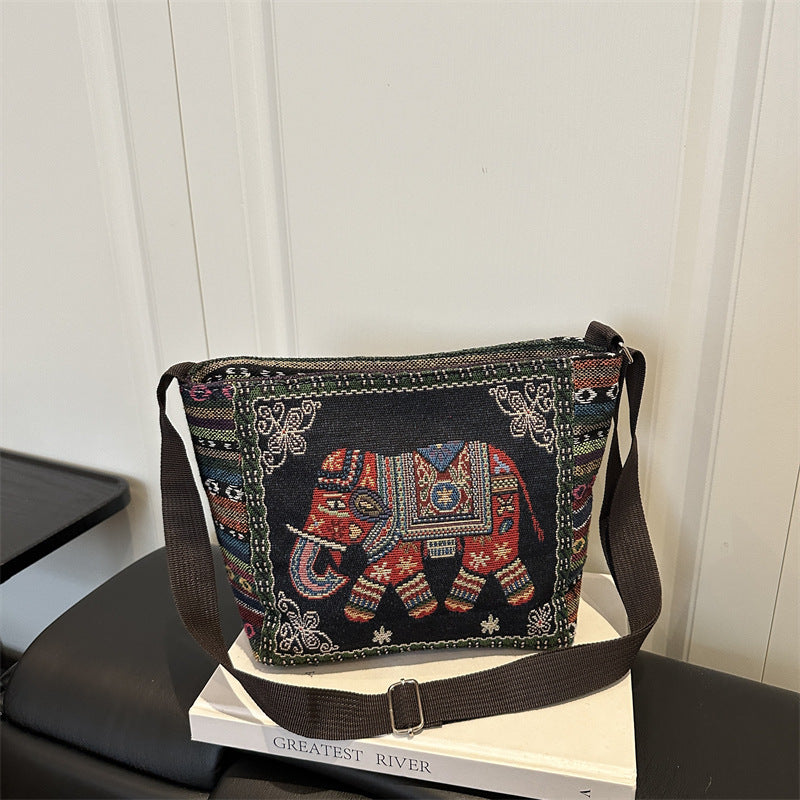 Artistic Elephant Embroidered Crossbody Bag