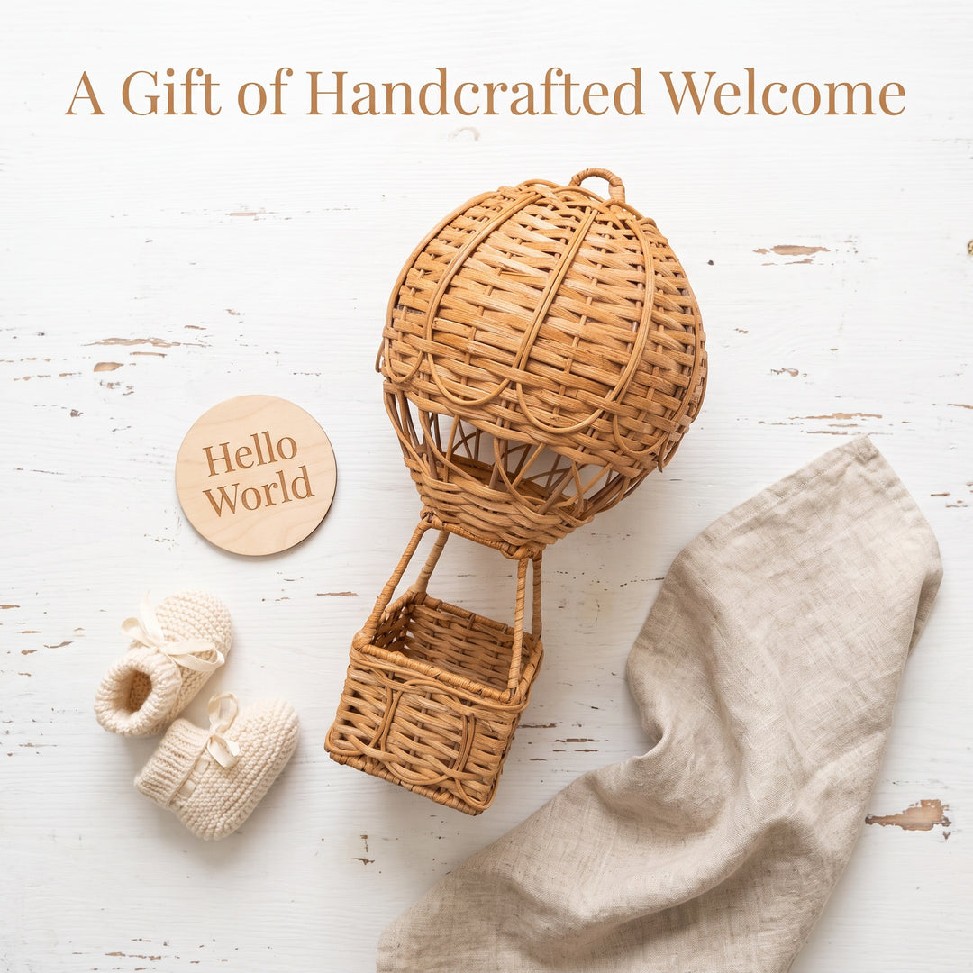 Handwoven storage basket in hot air balloon design Kalsten