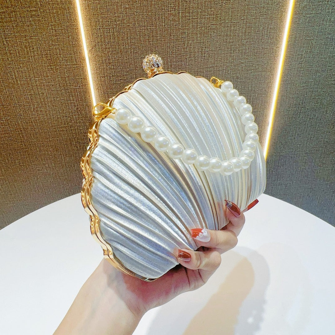 Pearl-Accented Pleated Evening Clutch