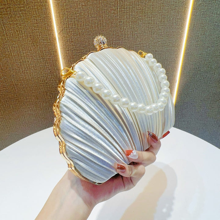 Pearl-Accented Pleated Evening Clutch
