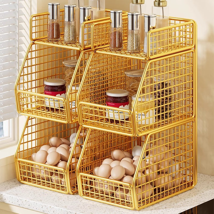 Stackable Two-Basket and Top Shelf Wire Countertop Pantry Organizer