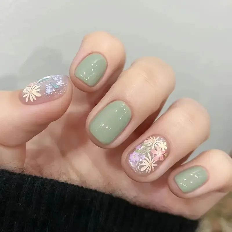 Floral French Tip Acrylic Nail Enhancements Kalsten