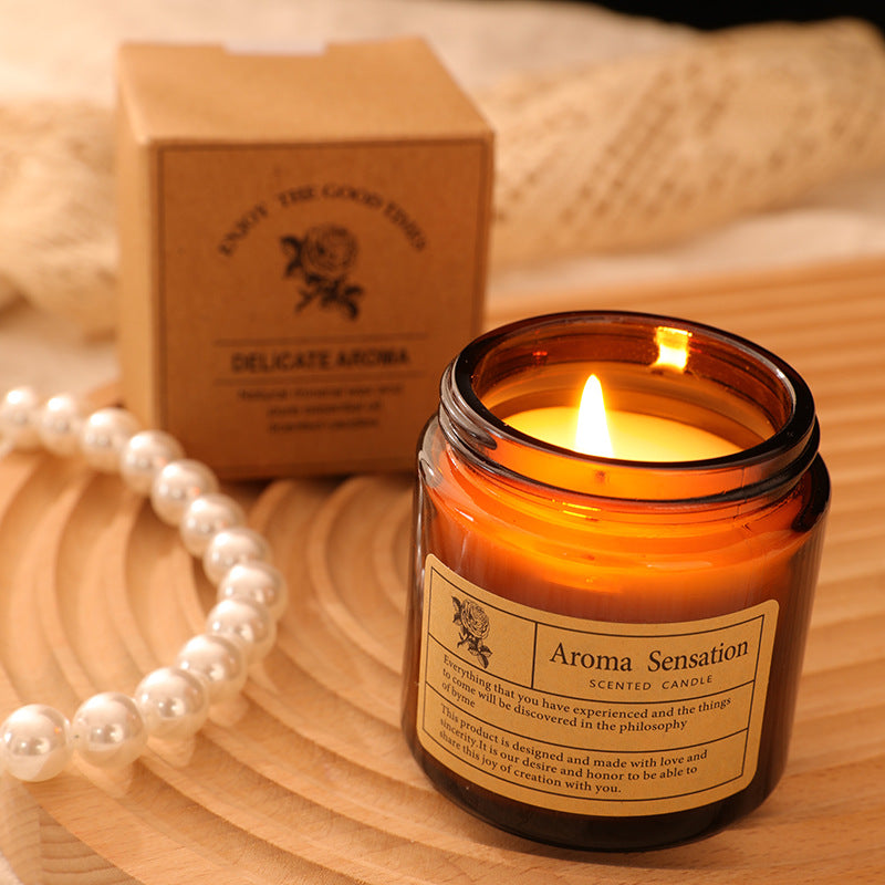 Aromatherapy Scented Soy Glass Jar Candle with Cotton Wick and Vintage Label