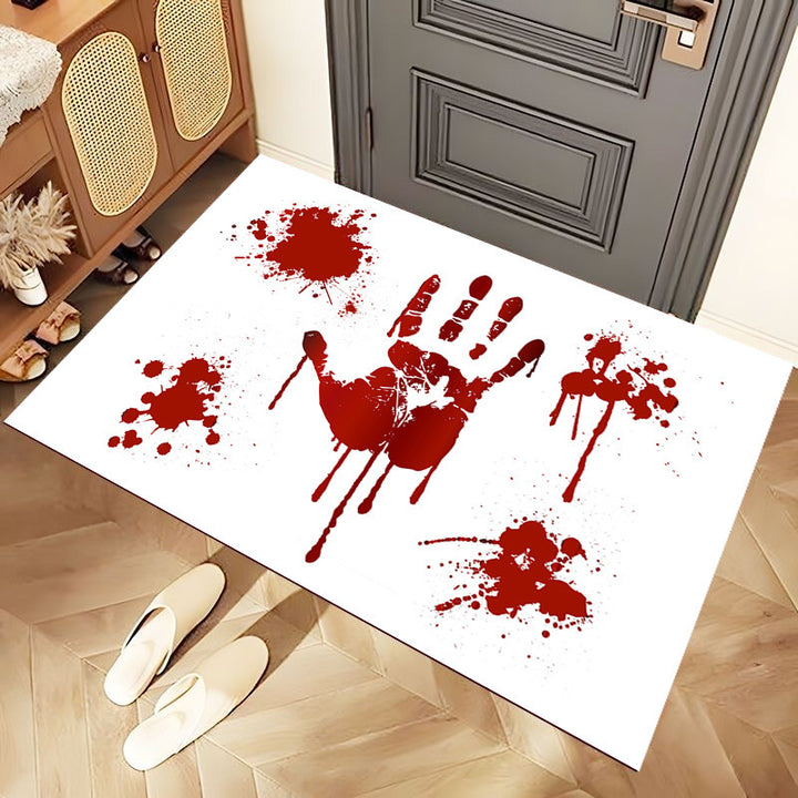 Novelty Horror-Themed Absorbent Door Mat With Bloody Handprint Design And Non-Slip Backing