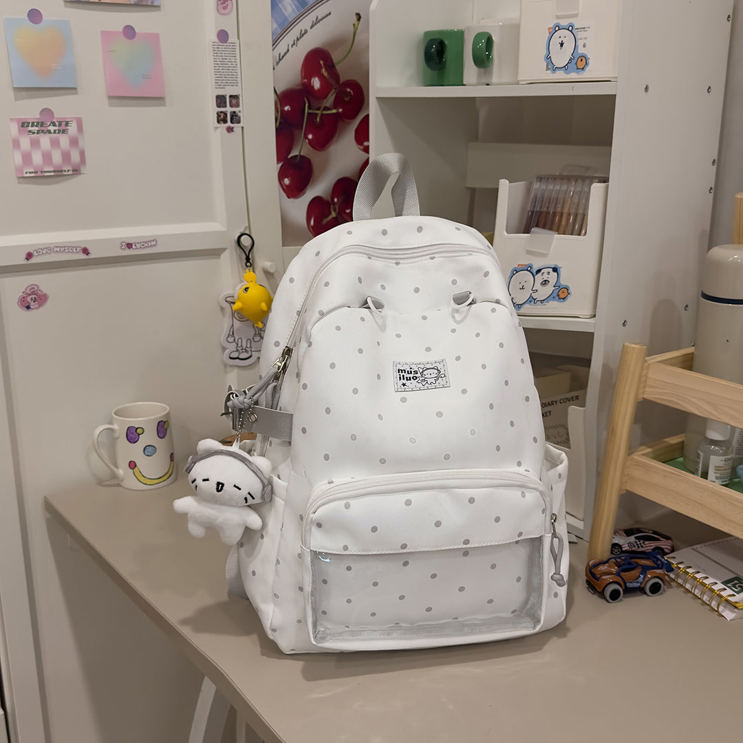 Multi-Pocket Polka Dot School Backpack