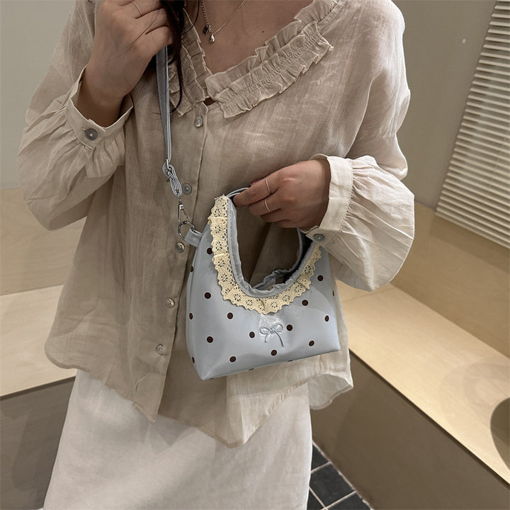 Decorative Lace-Trimmed Polka Dot Handbag
