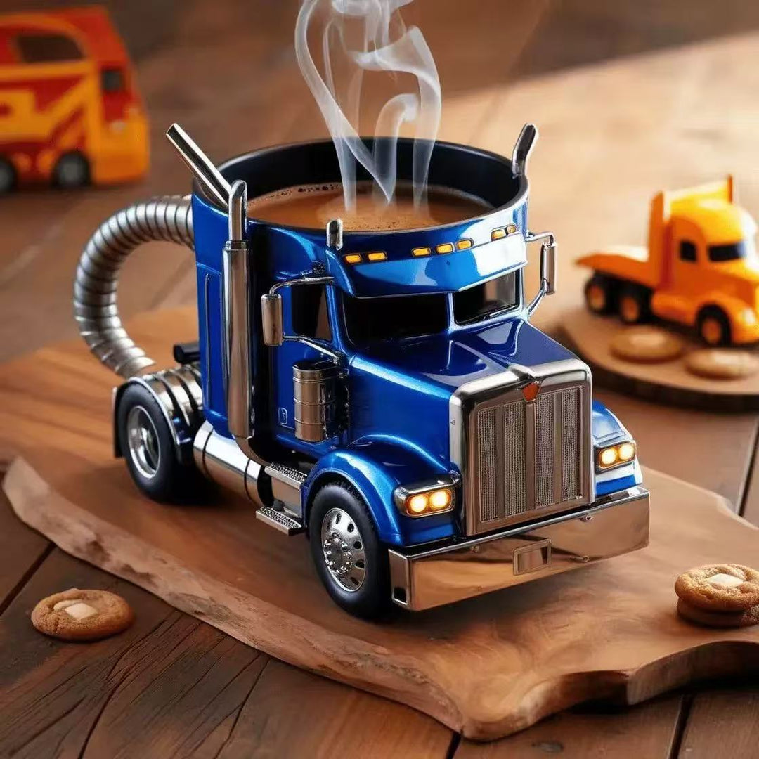 Novelty Ceramic 3D Semi Truck Coffee Mug With Sculpted Chrome Exhaust Handle