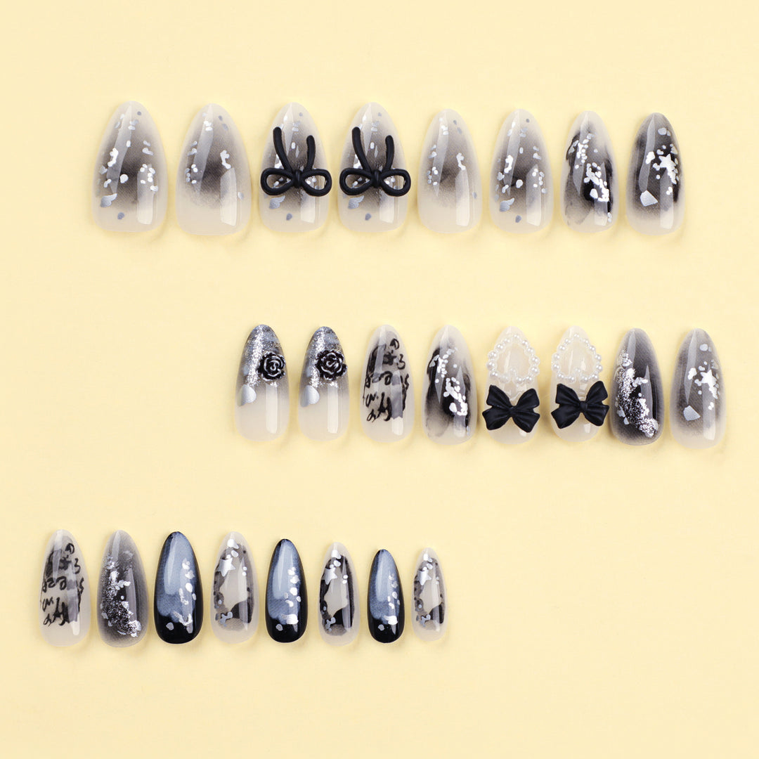 Artificial nail art with unique black and white design Kalsten