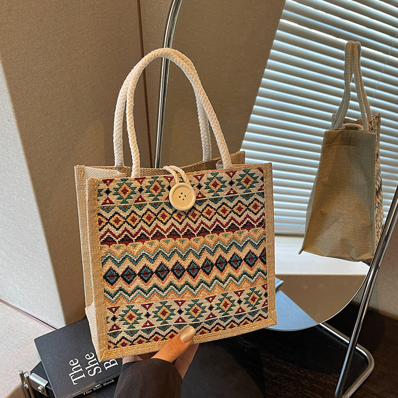 Ethnic Patterned Woven Tote Bag