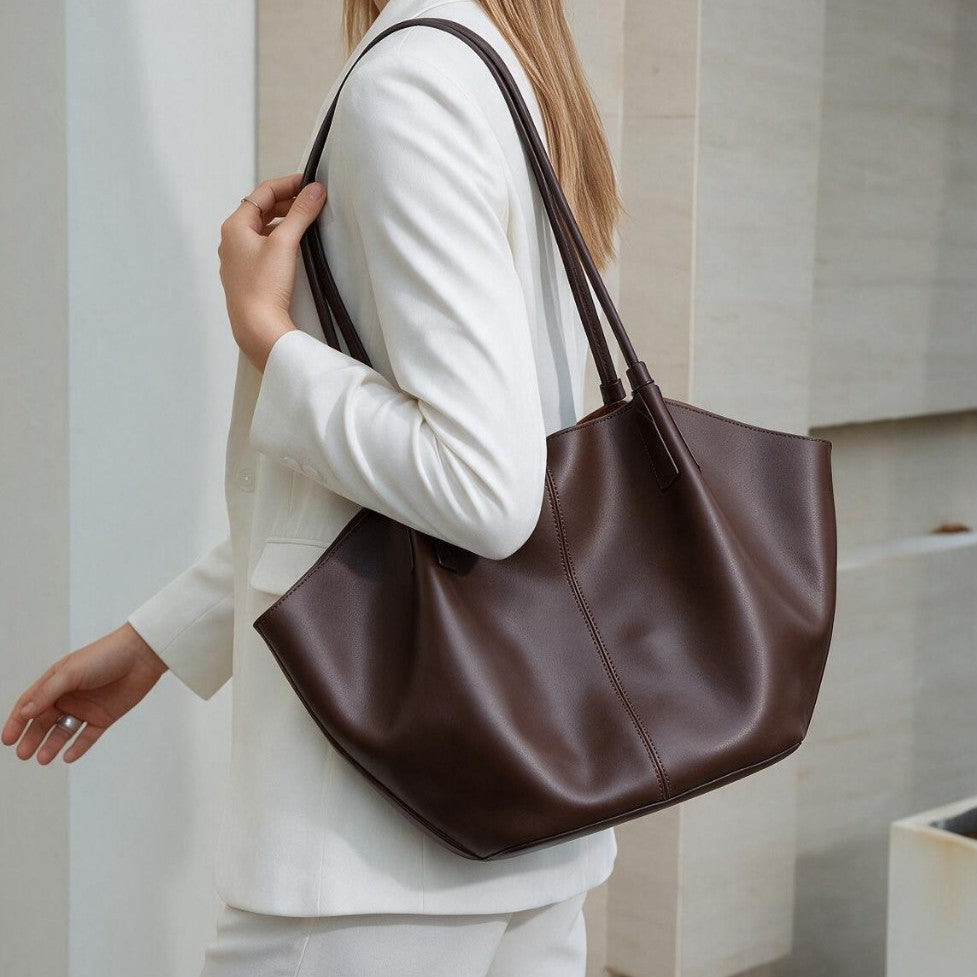 Slouchy Sculptural Open-Top Shoulder Tote with Center Seam