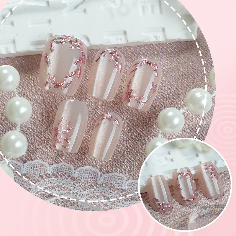 Elegant Floral-Decorated Press-On Nail Set
