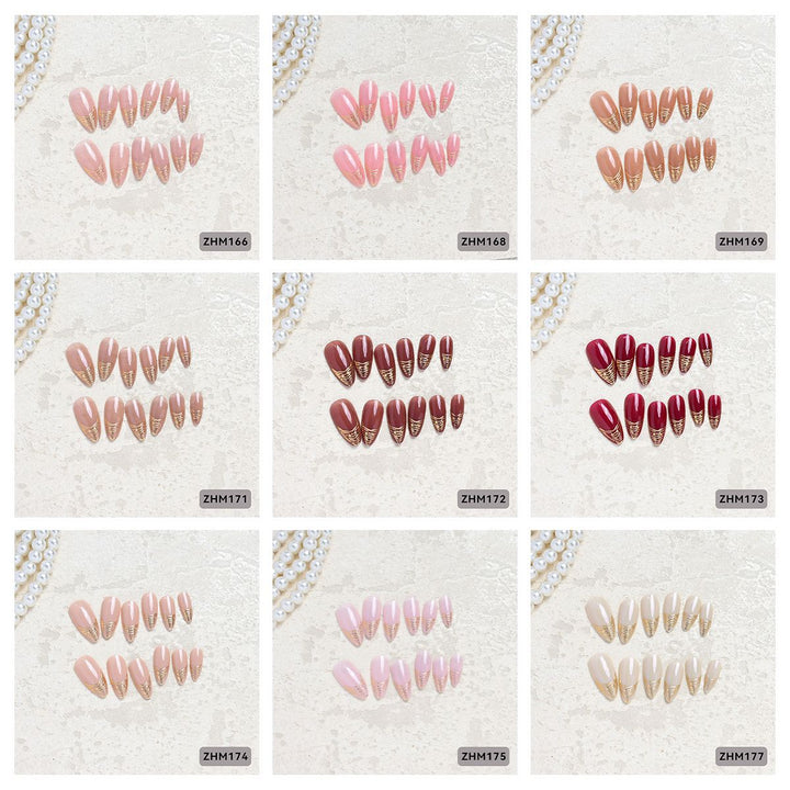 Elegant Press-On Nail Tips with Gold Detailing Kalsten