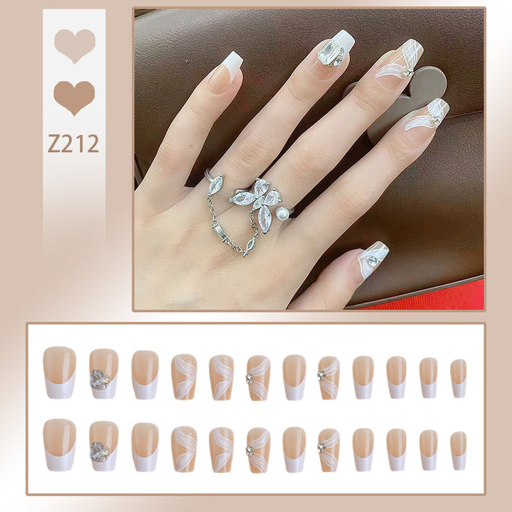 Elegant artificial nail set with delicate decorations and glitter elements Kalsten