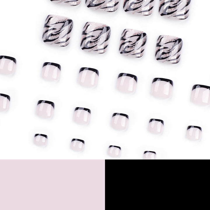 Artificial toenail art in elegant black and white design Kalsten