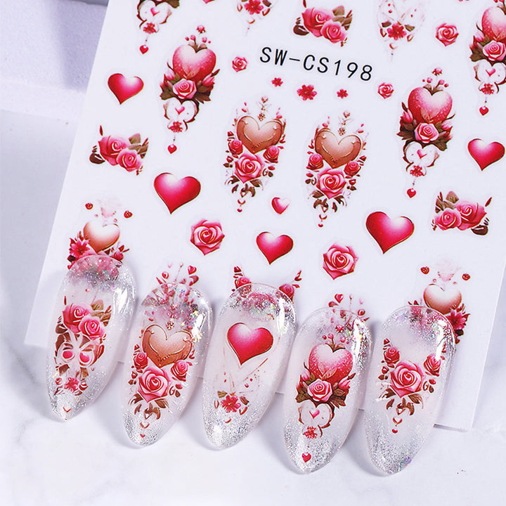 Floral Heart Themed Nail Art Stickers