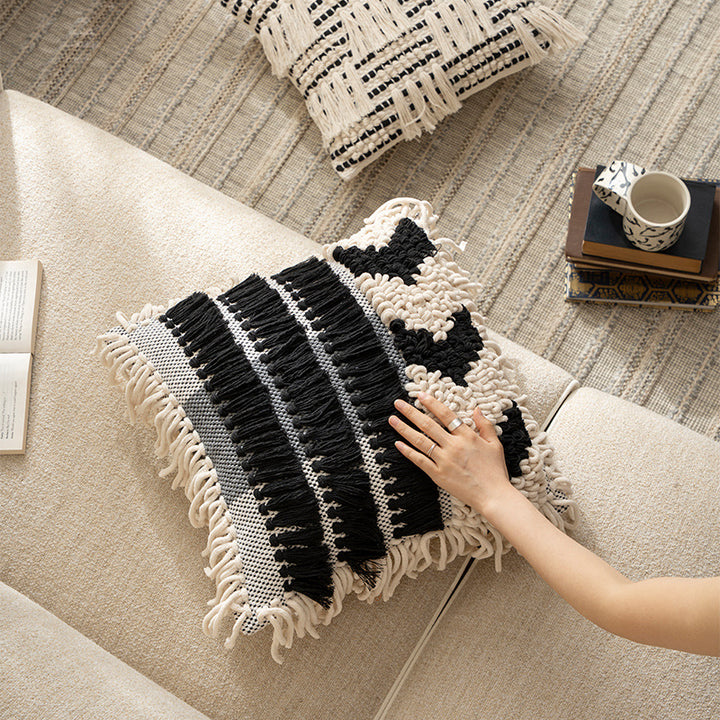 Boho cushion cover with macrame, tassels and relief texture Kalsten
