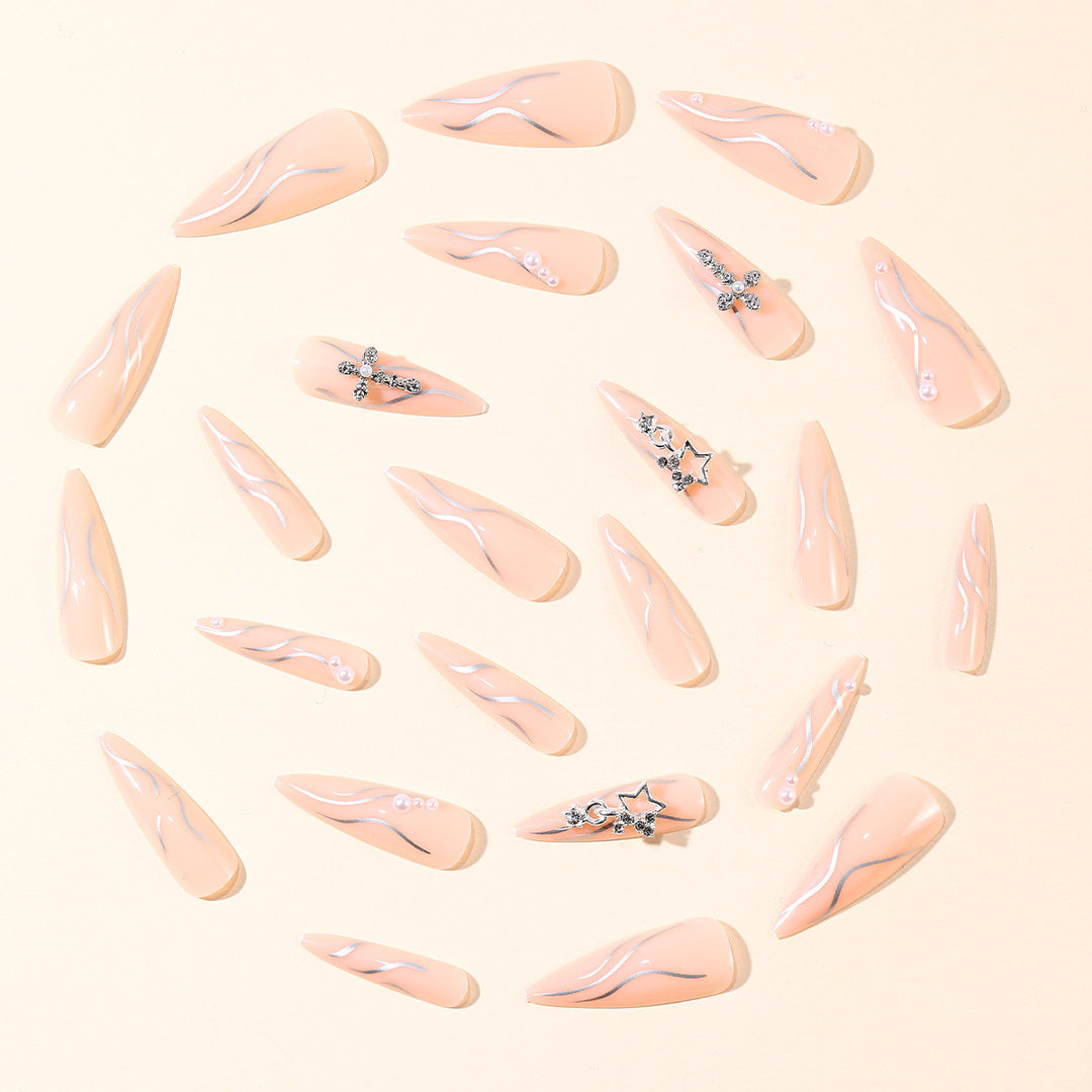Stiletto Acrylic Nail Art Extensions with Decorative Accents Kalsten