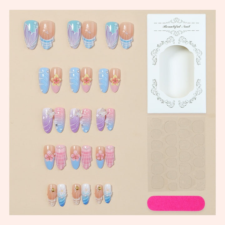 Artificial nail set with elegant floral accents and creative designs Kalsten
