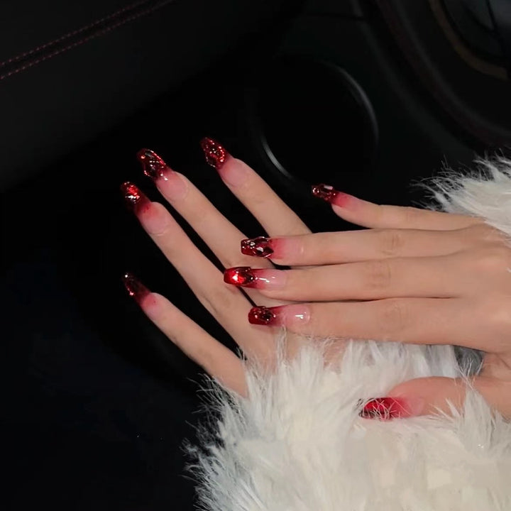 Glamorous Long Press-On Nail Tips with Glitter Accents