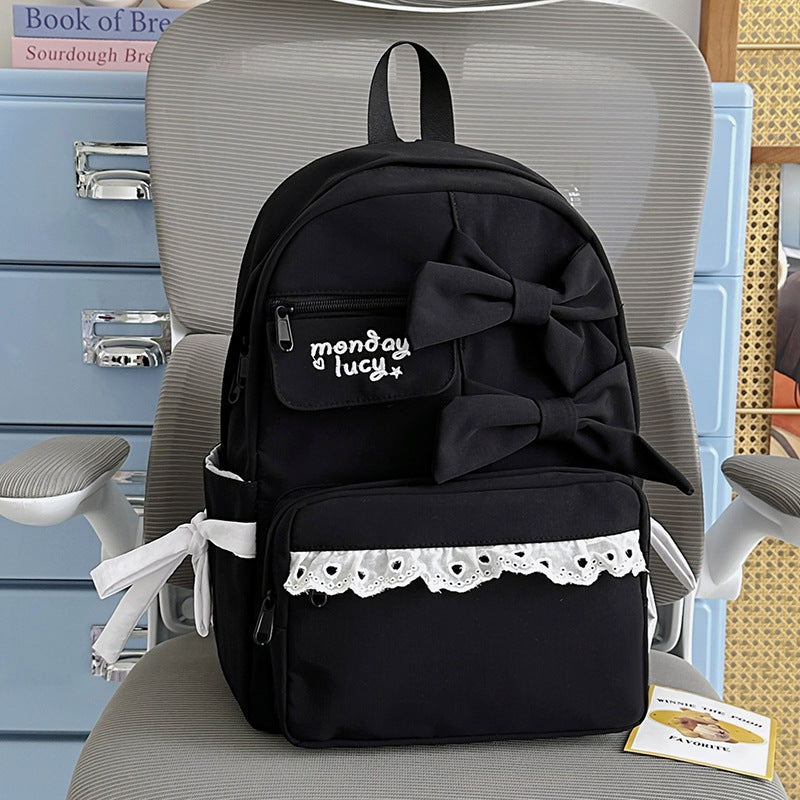 Cute Bow-Embellished Casual School Backpack