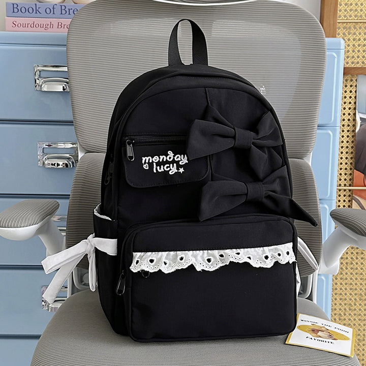 Cute Bow-Embellished Casual School Backpack
