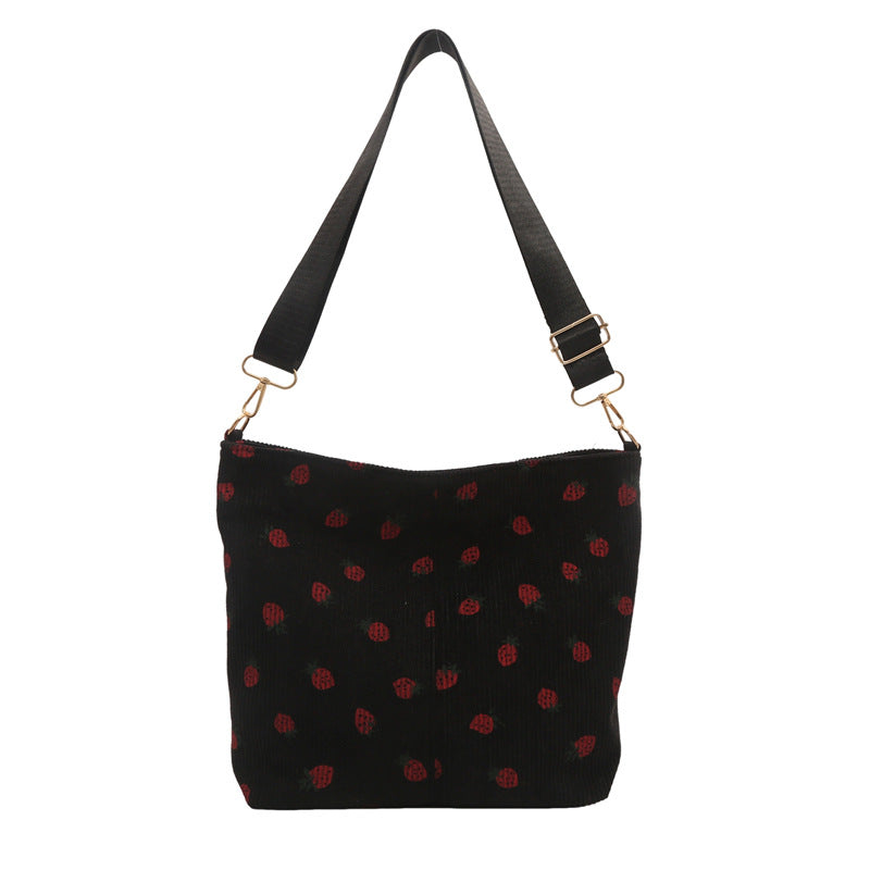Playful Strawberry Print Fabric Crossbody Bag