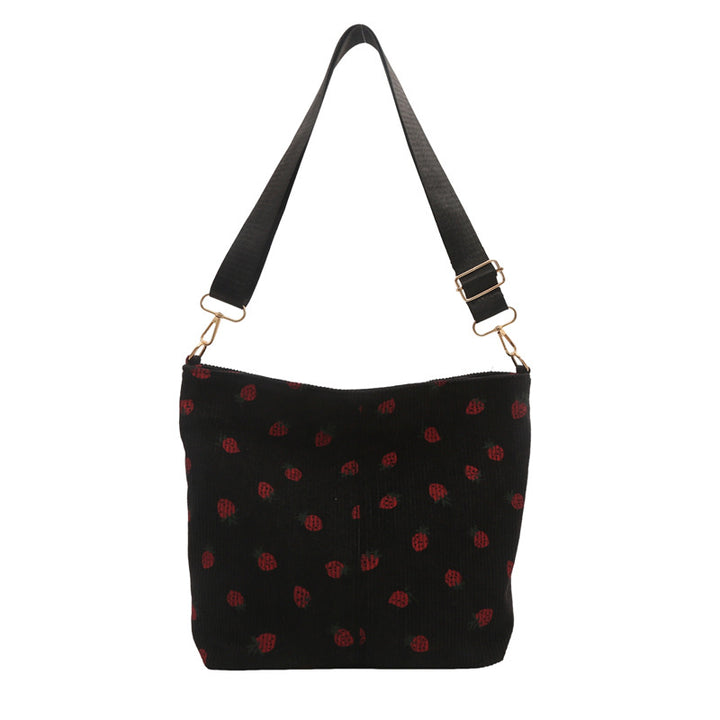 Playful Strawberry Print Fabric Crossbody Bag