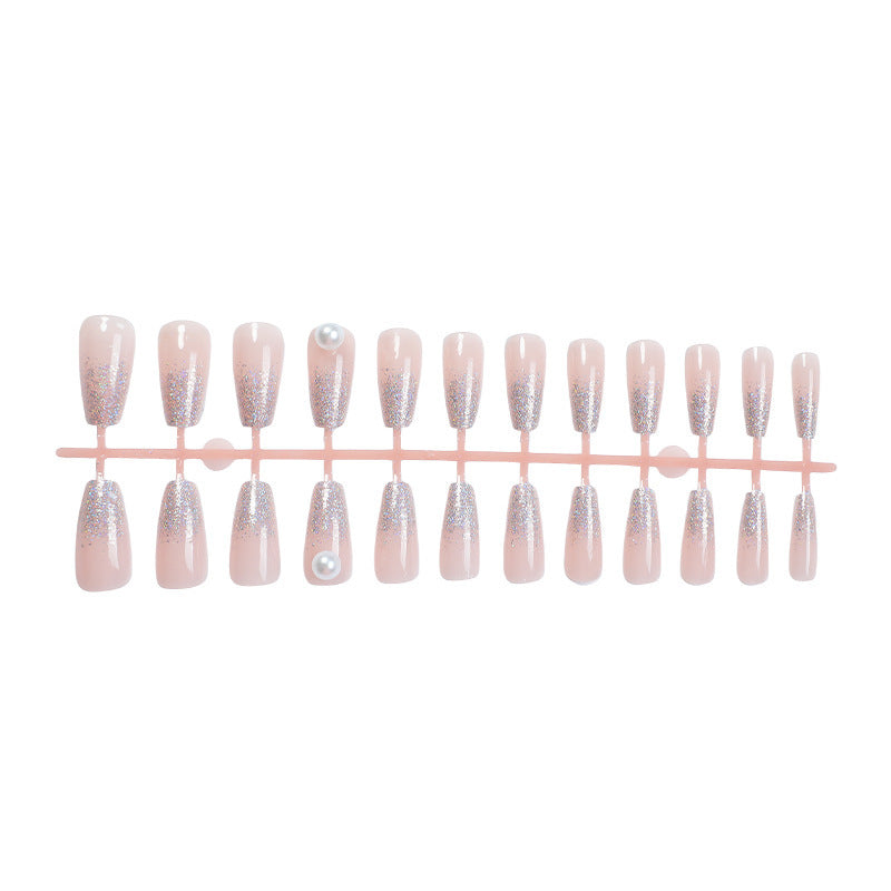 Glamorous Press-On Nail Art Set with Glitter and Pearl Accents