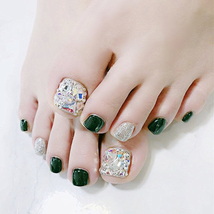 Decorative Press-On Toenails with Rhinestone Embellishts