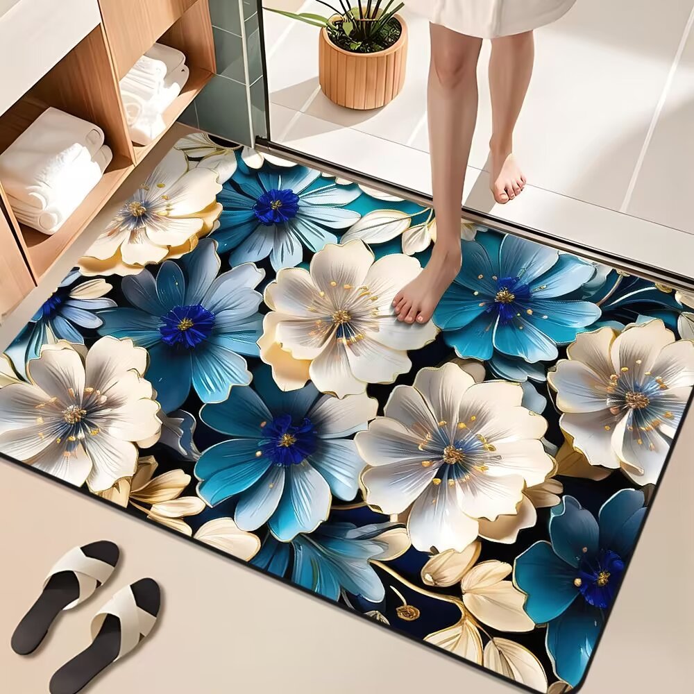 Floral Design Bathroom Mat Kalsten