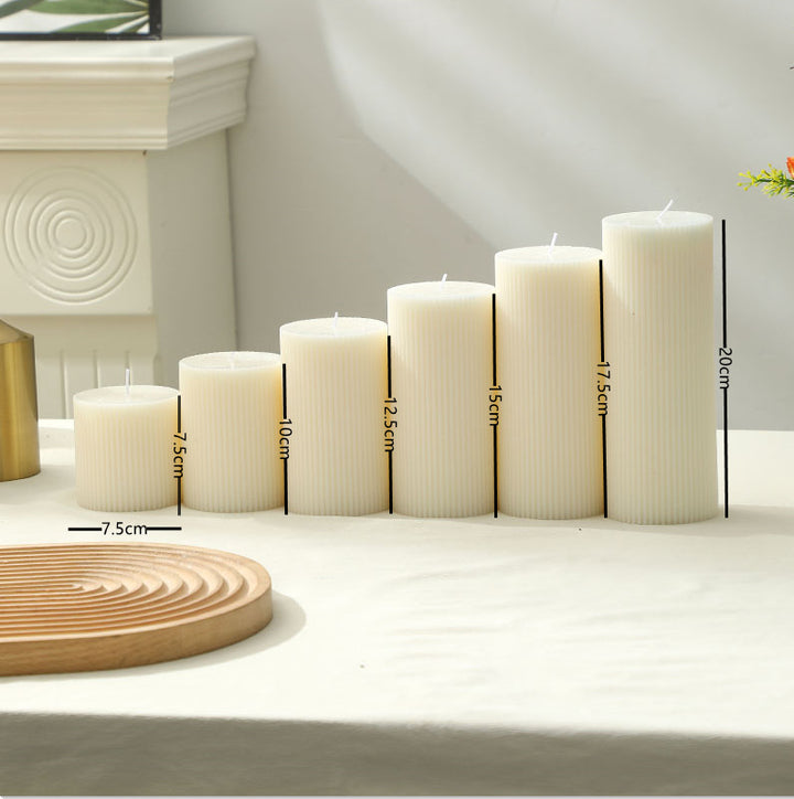 Ribbed Pillar Candle Collection with Graduated Heights and Drip-Resistant Finish