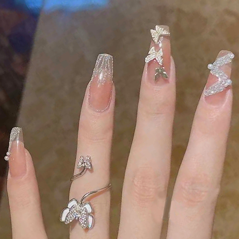 Decorative Press-On Nail Art Set with 3D Accents