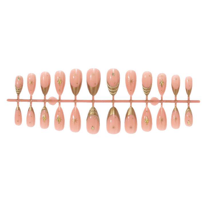 Artificial nail set with elegant golden accents and sparkling stars Kalsten