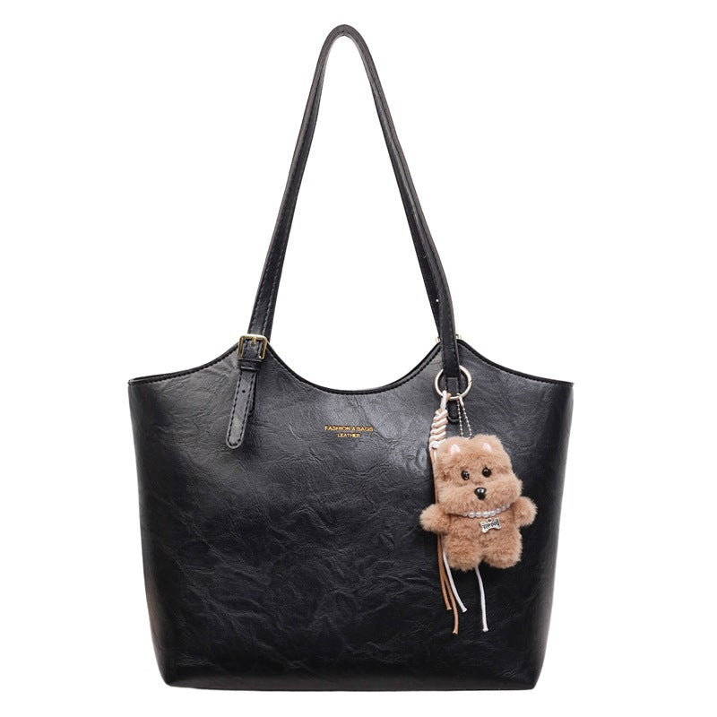 Stylish Faux Leather Tote Bag with Charming Keychain