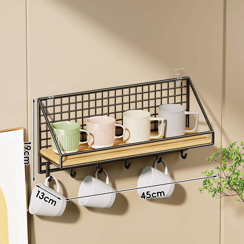 Ventilated Grid Wall Shelf with Wood-Look Tray and Clear Suction Mounts