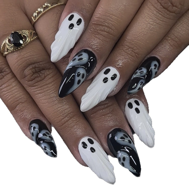 Halloween-Themed Press-On Nail Set with Ghost Designs Kalsten
