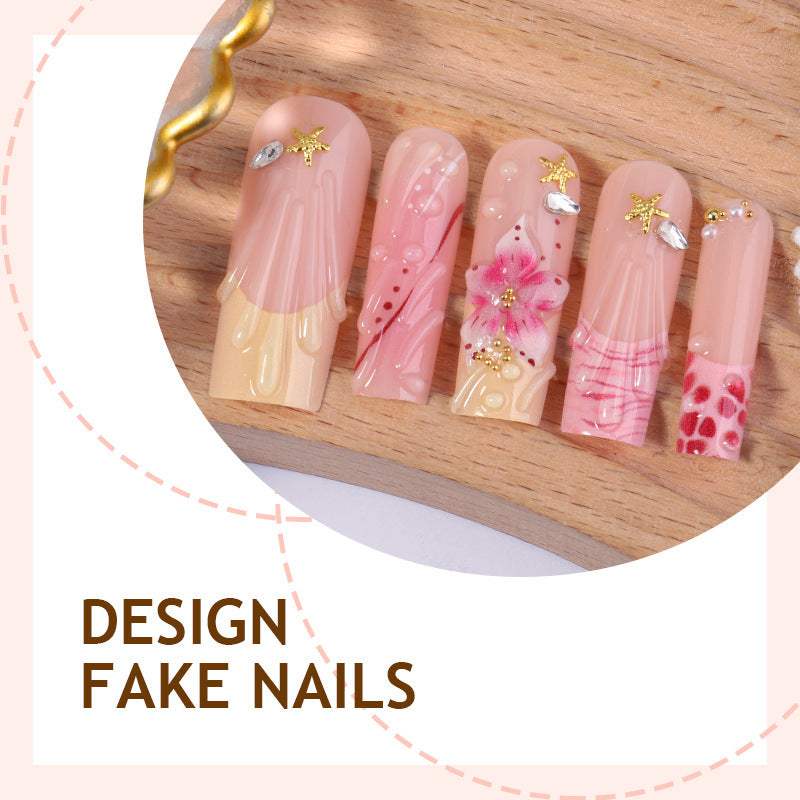 Fake nail set with floral and glittering decorations Kalsten