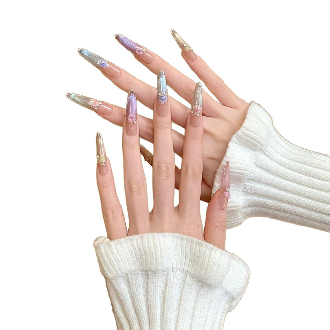 Elegant Floral Stiletto Nail Art Extensions