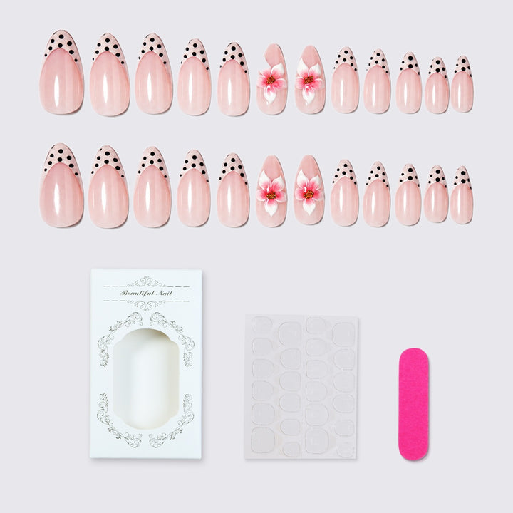 Artificial nail set with creative flowers and dots Kalsten