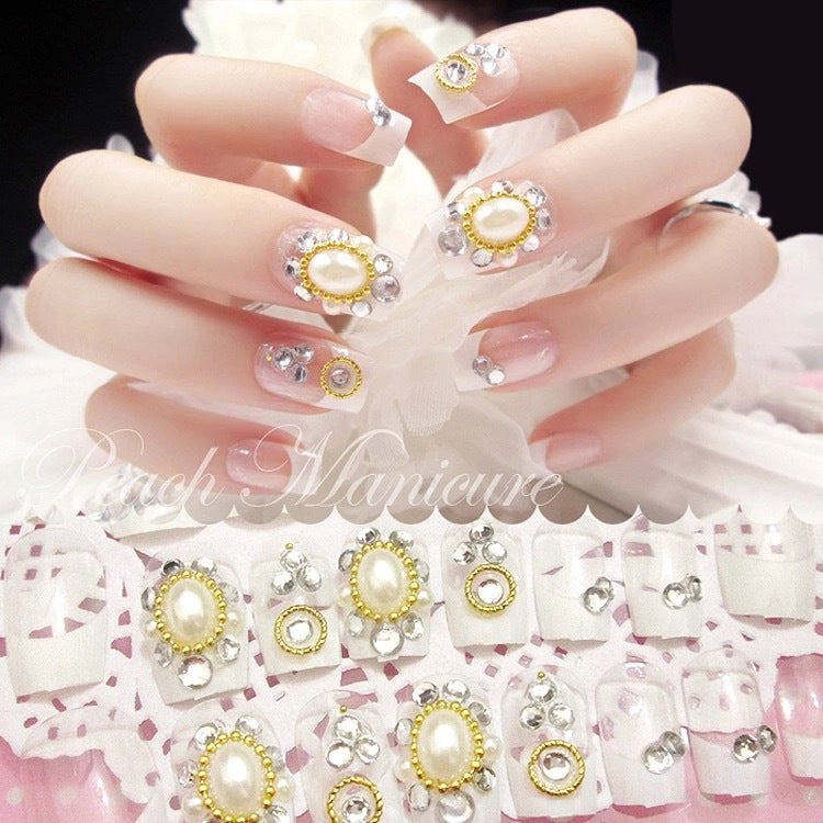 Artificial nails with elegant flower and rhinestone design Kalsten
