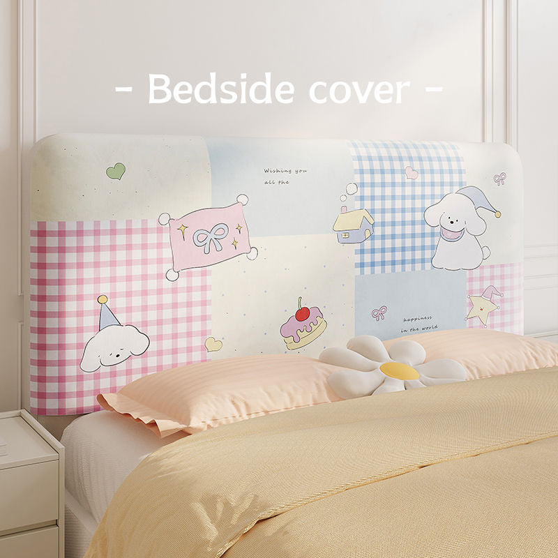 Padded Decorative Upholstered Headboard Cover with Cute Patchwork Puppy and Gingham Print