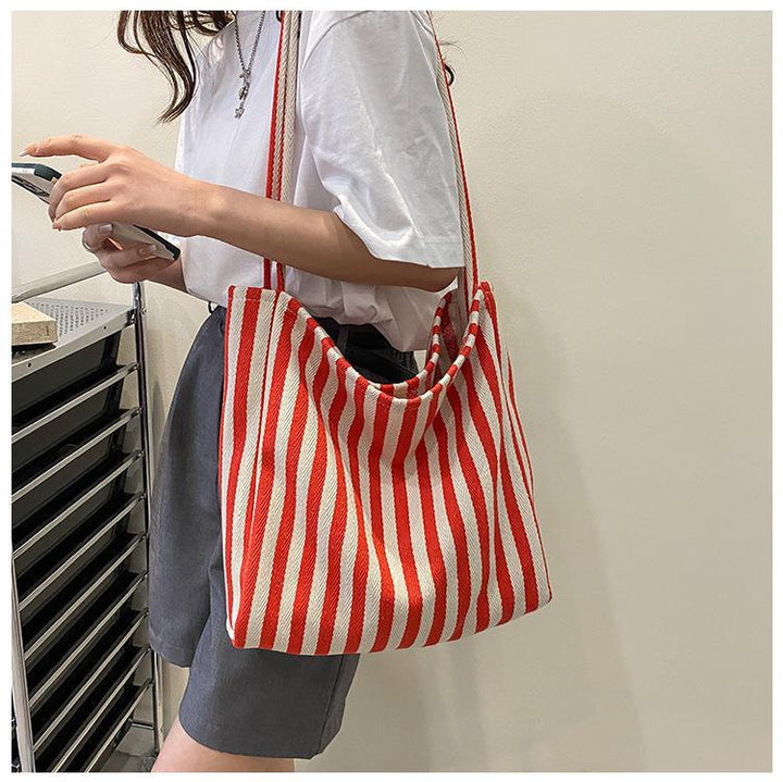 Casual Striped Canvas Tote Bag